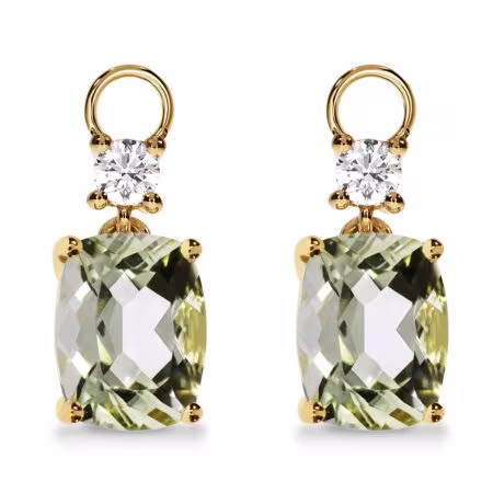 AMAVEO Harmony Charms aus Gold, Grüne Kissen-Amethyste 3,80 ct mit Akzent-Diamanten