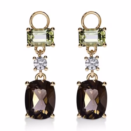 AMAVEO Expression Charms aus Gold, Kissenförmige Rauchquarze 3,80 ct, Grüne Turmaline im Smaragdschliff 1,40 ct mit Akzent-Diamanten