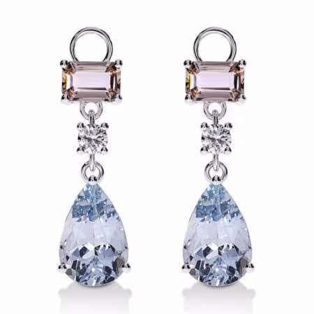 AMAVEO Fusion Charms aus Gold, Birnen-Aquamarine 3,70 ct, Peach Morganite im Smaragdschliff 1,10 ct mit Akzent-Diamanten