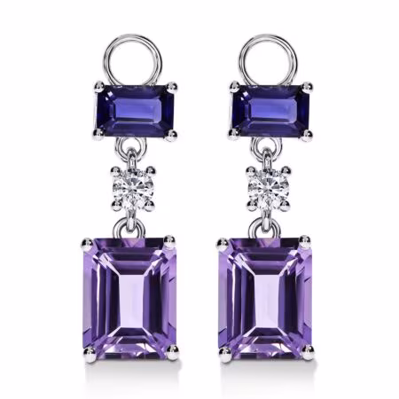 NOVOCI AMAVEO CONTOUR Charms - Weißgold Lila Amethyste im Smaragdschliff Iolithe im Smaragdschliff G-VS1 Diamanten