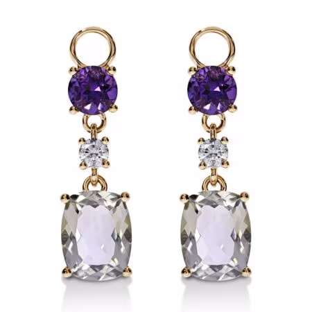 AMAVEO Luxe Charms aus Gold, Grüne Kissen-Amethyste 3,70 ct, Runde Lila Amethyste 0,90 ct mit Akzent-Diamanten