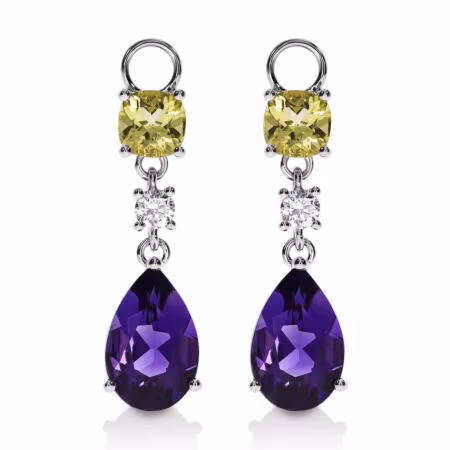 AMAVEO Finesse Charms aus Gold, Lila Tropfen-Amethyst 4,00 ct, Kissenförmige Ouro Verde Citrin 1,20 ct mit Akzent-Diamanten