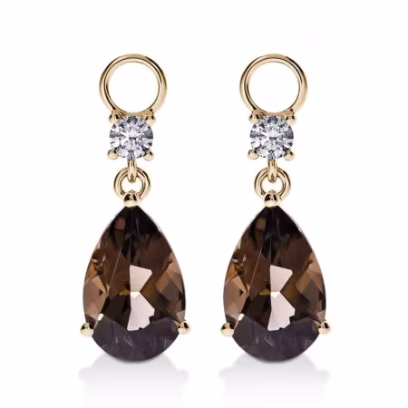 AMAVEO Elegance Charms aus Gold, Tropfen-Rauchquarze 5,20 ct mit Akzent-Diamanten
