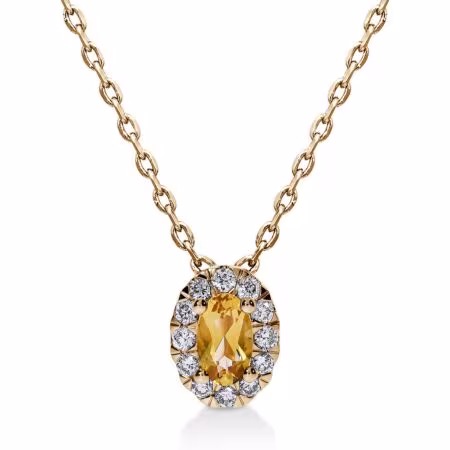 DULCI Halo-Anhänger aus Gold, Ovaler Goldgelber Citrin 0,22 ct mit Akzent-Diamanten