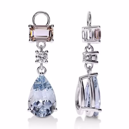 AMAVEO Fusion Charms aus Gold, Birnen-Aquamarine 3,70 ct, Peach Morganite im Smaragdschliff 1,10 ct mit Akzent-Diamanten