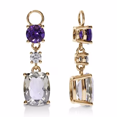 AMAVEO Luxe Charms aus Gold, Grüne Kissen-Amethyste 3,70 ct, Runde Lila Amethyste 0,90 ct mit Akzent-Diamanten