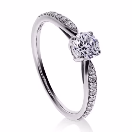 LIBETA Solitärring aus 750er Weißgold, 1 Runder Diamant 0,50 ct, 22 Runde Diamanten 0,20 ct