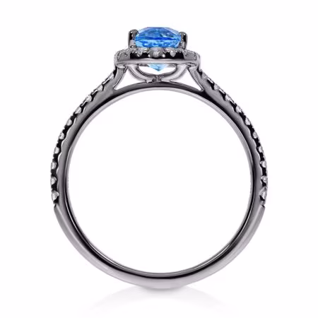DULCI Halo-Ring aus Gold, Ovaler Swiss Blue Topas 1,10 ct mit Akzent-Diamanten