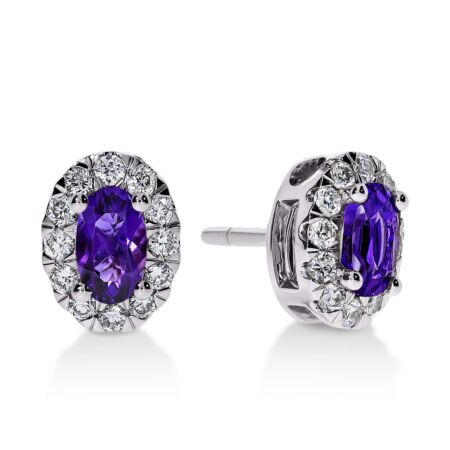 DULCI Halo-Ohrringe aus Gold, Ovale Lila Amethyste 0,44 ct mit Akzent-Diamanten