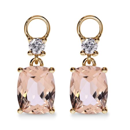 AMAVEO Harmony Charms in Gold, Cushion Peach Morganites 3.80 ct with Accent Diamonds