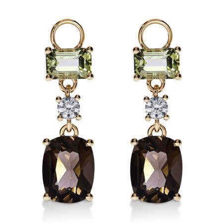AMAVEO Expression Charms aus Gold, Kissenförmige Rauchquarze 3,80 ct, Grüne Turmaline im Smaragdschliff 1,40 ct mit Akzent-Diamanten