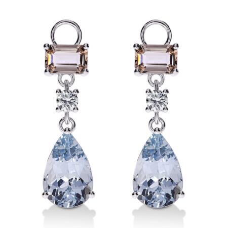 AMAVEO Fusion Charms in Gold, Pear Aquamarines 3.70 ct, Emerald Cut Peach Morganites 1.10 ct, with accent Diamonds