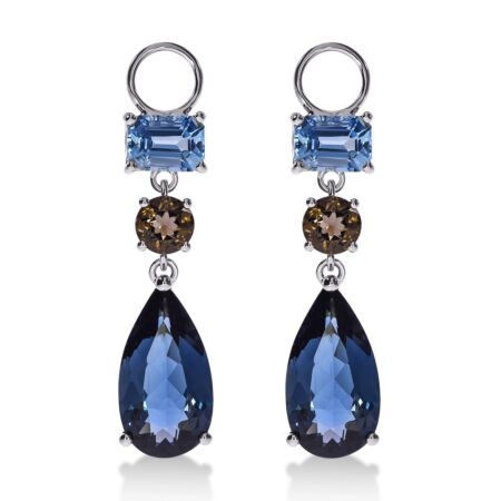 AMAVEO Fusion Charms in Gold, Pear London Blue Topaz 8.00 ct, Emerald Cut Sky Blue Topaz 2.00 ct, Round Smokey Quartz 1.00 ct