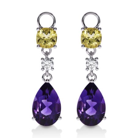 AMAVEO Finesse Charms in Gold, Pear Purple Amethysts 4.00 ct, Cushion Ouro Verde Citrines 1.20 ct. with accent Diamonds