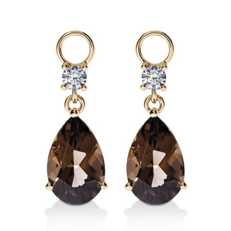 AMAVEO Elegance Charms in Gold, Pear Smokey Quartzes 5.20 ct with Diamonds