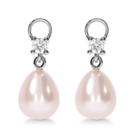 AMAVEO Couture Charms in Gold, Drop White Fresh Water Pearls 8.50 ct with Diamonds