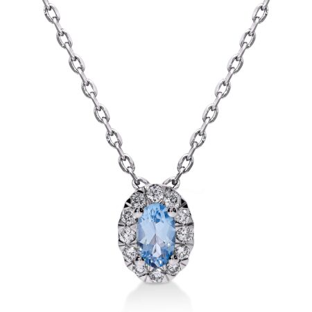 DULCI Halo-Anhänger aus Gold, Ovaler Swiss Blue Topas 0,27 ct mit Akzent-Diamanten