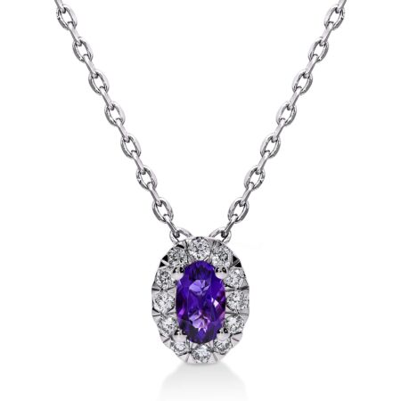 DULCI Halo-Anhänger aus Gold, Ovaler Lila Amethyst 0,22 ct mit Akzent-Diamanten