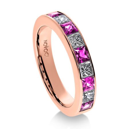 GRATA Memoire-Ring aus Gold, Prinzess-Diamanten 1,05 ct, Pinke Prinzess-Saphire 1,32 ct - Halb