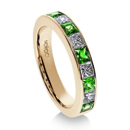 GRATA Memoire-Ring aus Gold, Prinzess-Diamanten 1,05 ct, Prinzess-Tsavoriten 1,40 ct - Halb