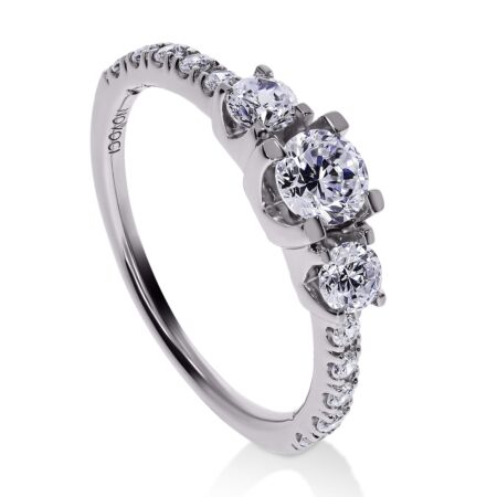 TRINITAS Trilogie-Ring aus Gold, Runder Diamant 0,40 ct mit Akzent-Diamanten