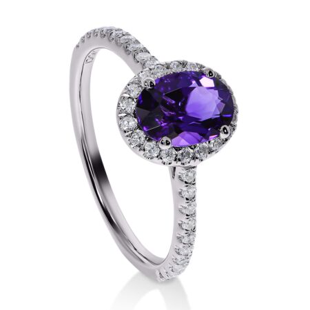 DULCI Halo-Ring aus Gold, Ovaler Lila Amethyst 0,85 ct mit Akzent-Diamanten