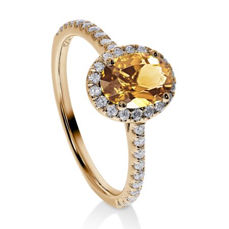 DULCI Halo-Ring aus Gold, Ovaler Goldgelber Citrin 0,85 ct mit Akzent-Diamanten