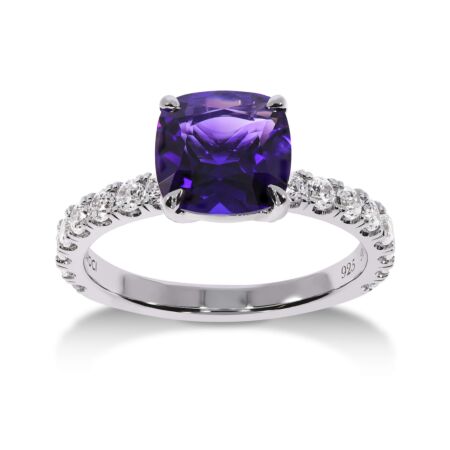 REGALIS Solitärring aus Gold, Lila Kissen-Amethyst 1,71 ct mit Akzent-Diamanten