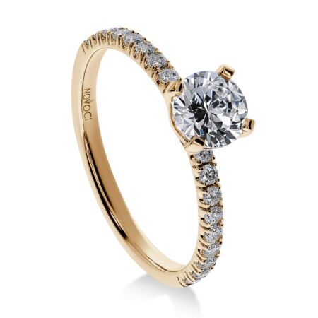 NOVIA Solitärring aus Gold, Runder Diamant 0,70 ct mit Akzent-Diamanten