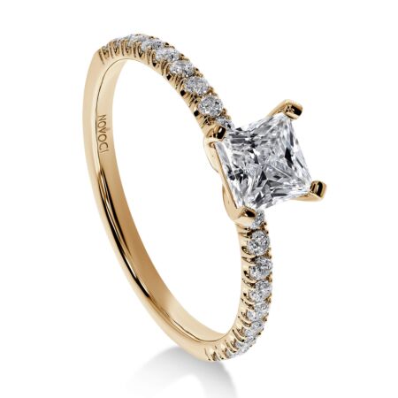 NOVIA Solitärring aus Gold, Prinzess-Diamant 0,75 ct mit Akzent-Diamanten