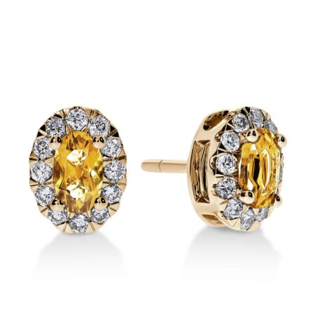 DULCI Halo-Ohrringe aus Gold, Ovale Goldgelbe Citrine 0,44 ct mit Akzent-Diamanten