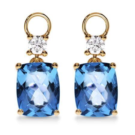 AMAVEO Harmony Charms in Gold, Cushion Swiss Blue Topazes 4.40 ct with Accent Diamonds