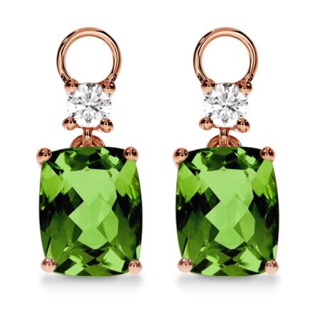 AMAVEO Harmony Charms in Gold, Cushion Green Peridots 4.40 ct with Accent Diamonds