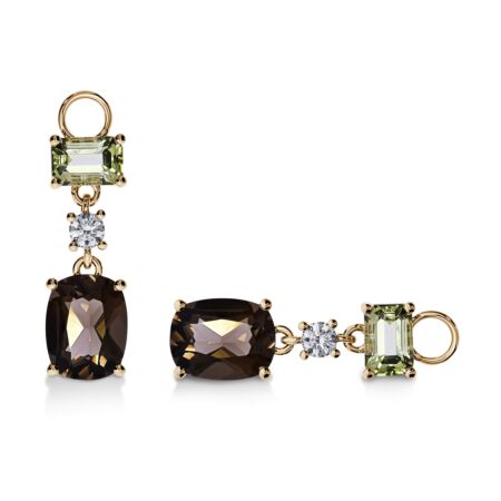 AMAVEO Expression Charms aus Gold, Kissenförmige Rauchquarze 3,80 ct, Grüne Turmaline im Smaragdschliff 1,40 ct mit Akzent-Diamanten