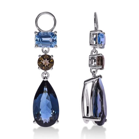 AMAVEO Fusion Charms in Gold, Pear London Blue Topaz 8.00 ct, Emerald Cut Sky Blue Topaz 2.00 ct, Round Smokey Quartz 1.00 ct