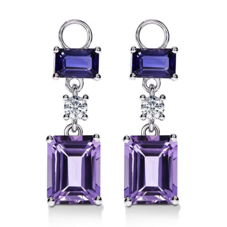 NOVOCI AMAVEO CONTOUR Charms - White Gold Purple Emerald Cut Amethysts Emerald Cut Iolites G-VS1 Diamonds