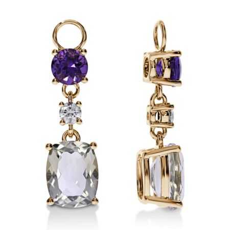 AMAVEO Luxe Charms in Gold, Cushion Green Amethysts 3.70 ct, Round Purple Amethysts 0.90 ct, with accent Diamonds