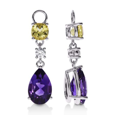AMAVEO Finesse Charms in Gold, Pear Purple Amethysts 4.00 ct, Cushion Ouro Verde Citrines 1.20 ct. with accent Diamonds