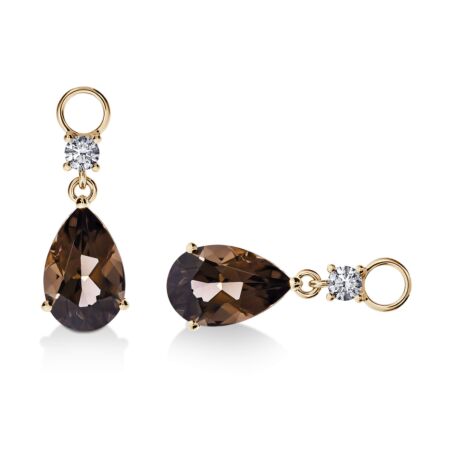 AMAVEO Elegance Charms in Gold, Pear Smokey Quartzes 5.20 ct with Diamonds