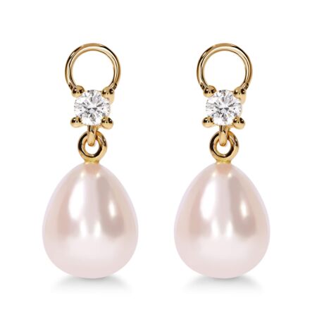 AMAVEO Couture Charms in Gold, Drop White Fresh Water Pearls 8.50 ct with Diamonds