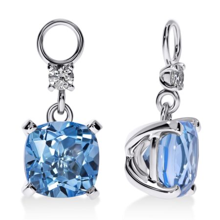 AMAVEO Spectra Charms in Gold, Cushion Sky Blue Topazes 4.20 ct with Diamonds