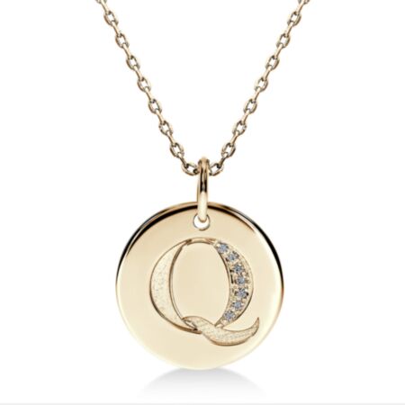 CIRCOR Pendant Letter Q in Gold, Round Diamonds 0.021 ct