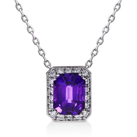 GRANDESSA Halo-Anhänger aus Gold, Lila Amethyst im Smaragdschliff 1,15 ct mit Akzent-Diamanten