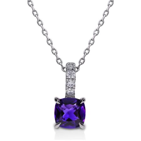 REGALIS Solitäranhänger aus Gold, Lila Kissen-Amethyst 1,35 ct mit Akzent-Diamanten