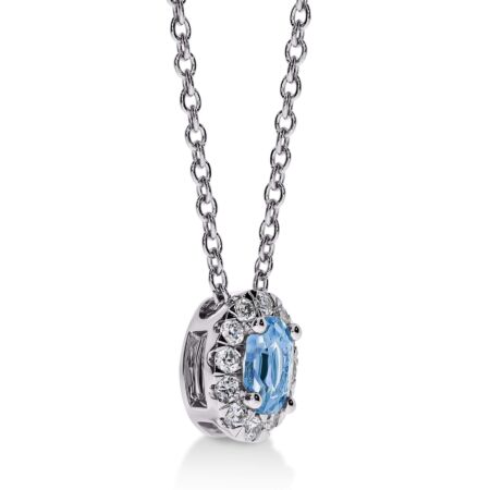 DULCI Halo-Anhänger aus Gold, Ovaler Swiss Blue Topas 0,27 ct mit Akzent-Diamanten