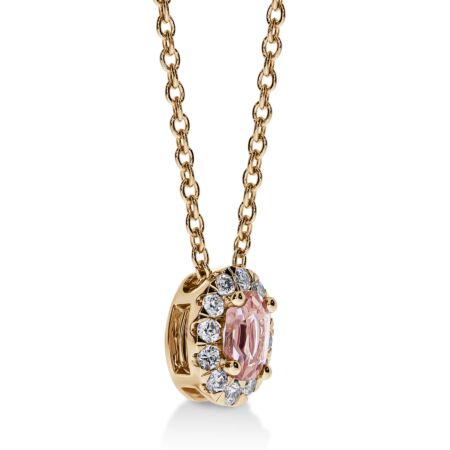 DULCI Halo-Anhänger aus Gold, Ovaler Peach Morganit 0,20 ct mit Akzent-Diamanten