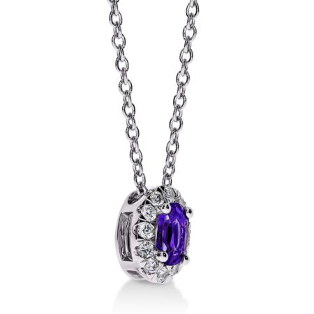 DULCI Halo-Anhänger aus Gold, Ovaler Lila Amethyst 0,22 ct mit Akzent-Diamanten