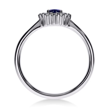 INSIGNIA Halo-Ring aus Gold, Ovaler Blauer Saphir 0,75 ct mit Akzentdiamanten