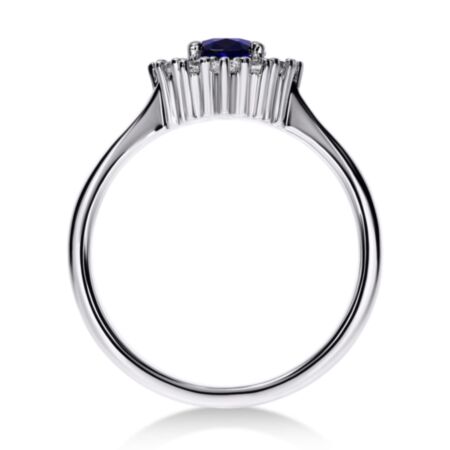 INSIGNIA Halo-Ring aus Gold, Ovaler Blauer Saphir 1,00 ct mit Akzentdiamanten