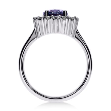 INSIGNIA Halo-Ring aus Gold, Ovaler Blauer Saphir 2,50 ct mit Akzentdiamanten